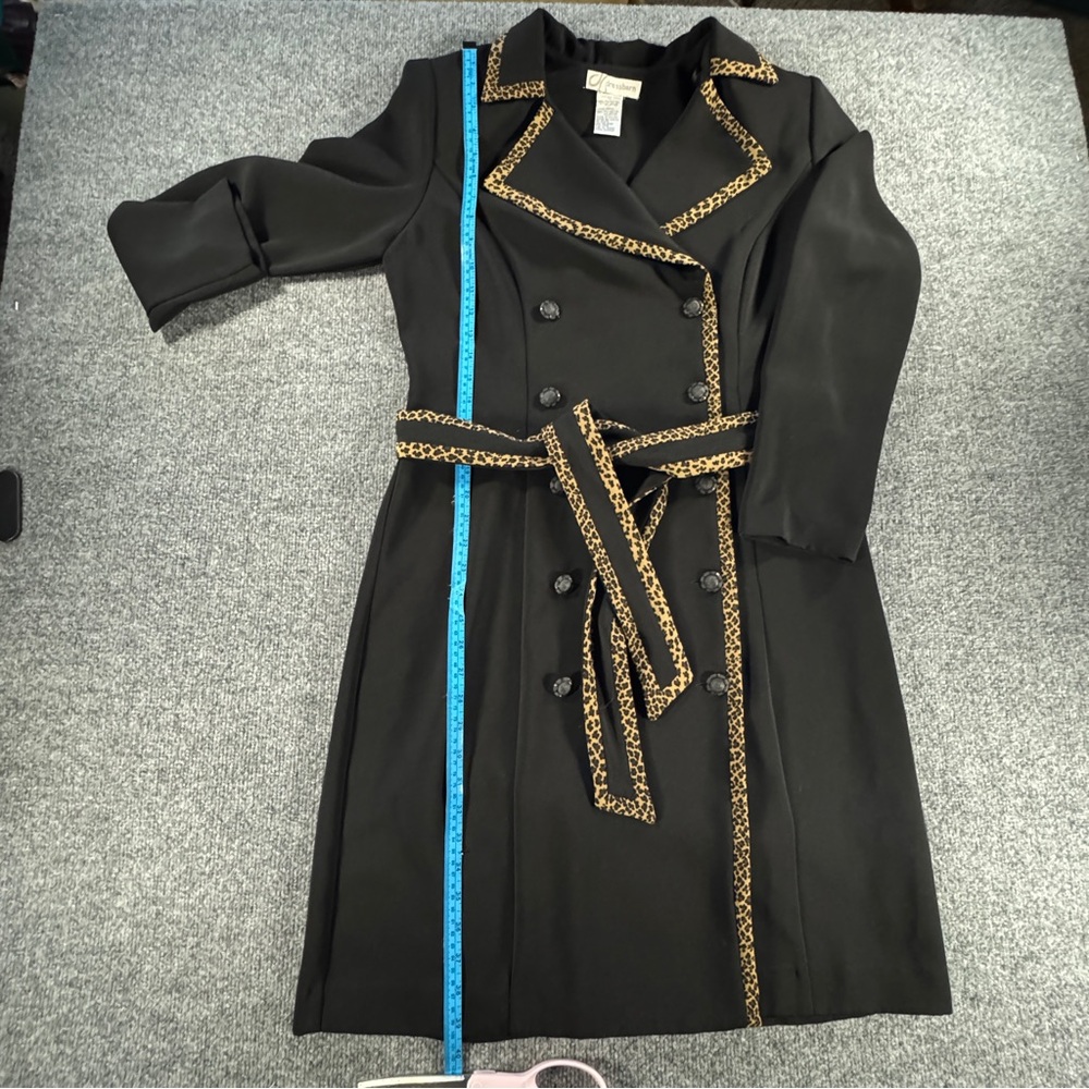Vintage 90s Dress Barn Leopard Trim Blazer Dress Belted Black Midi 12 - Picture 12 of 16